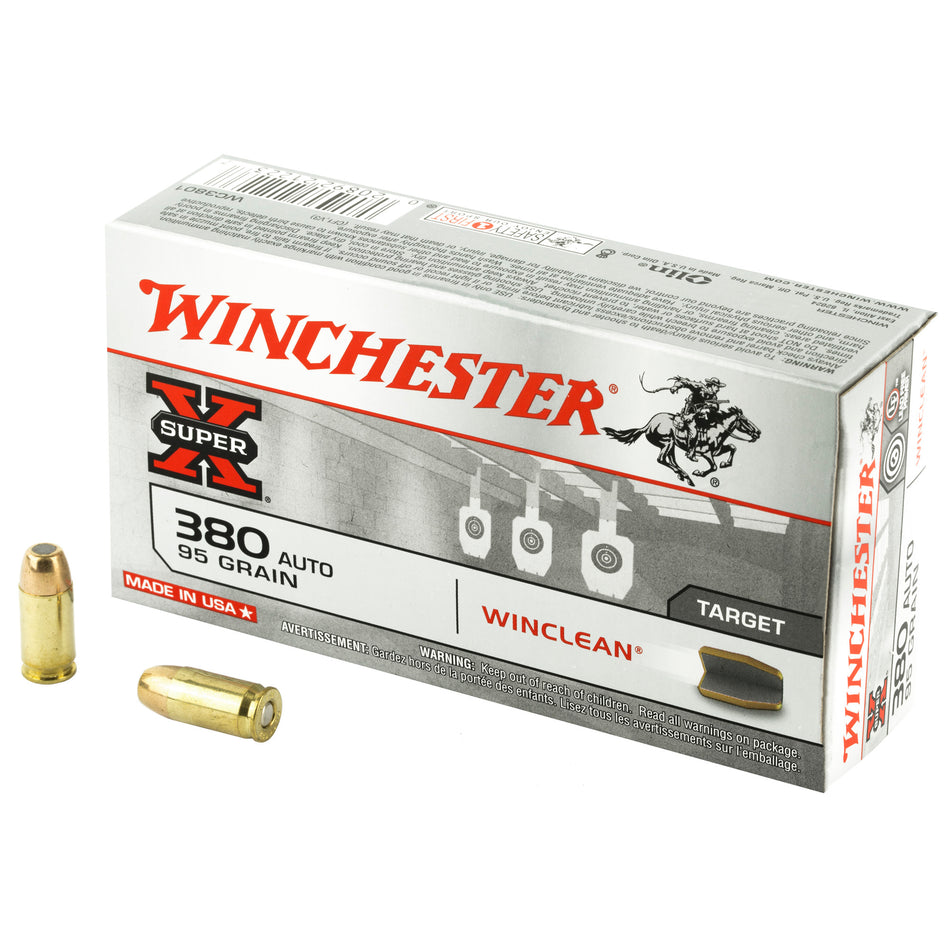 Winchester .380 ACP Super-X 95gr WinClean Brass Enclosed Base Ammo
