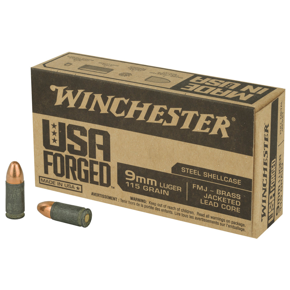 Winchester USA Forged 9mm Luger 115gr FMJ Steel Ammo