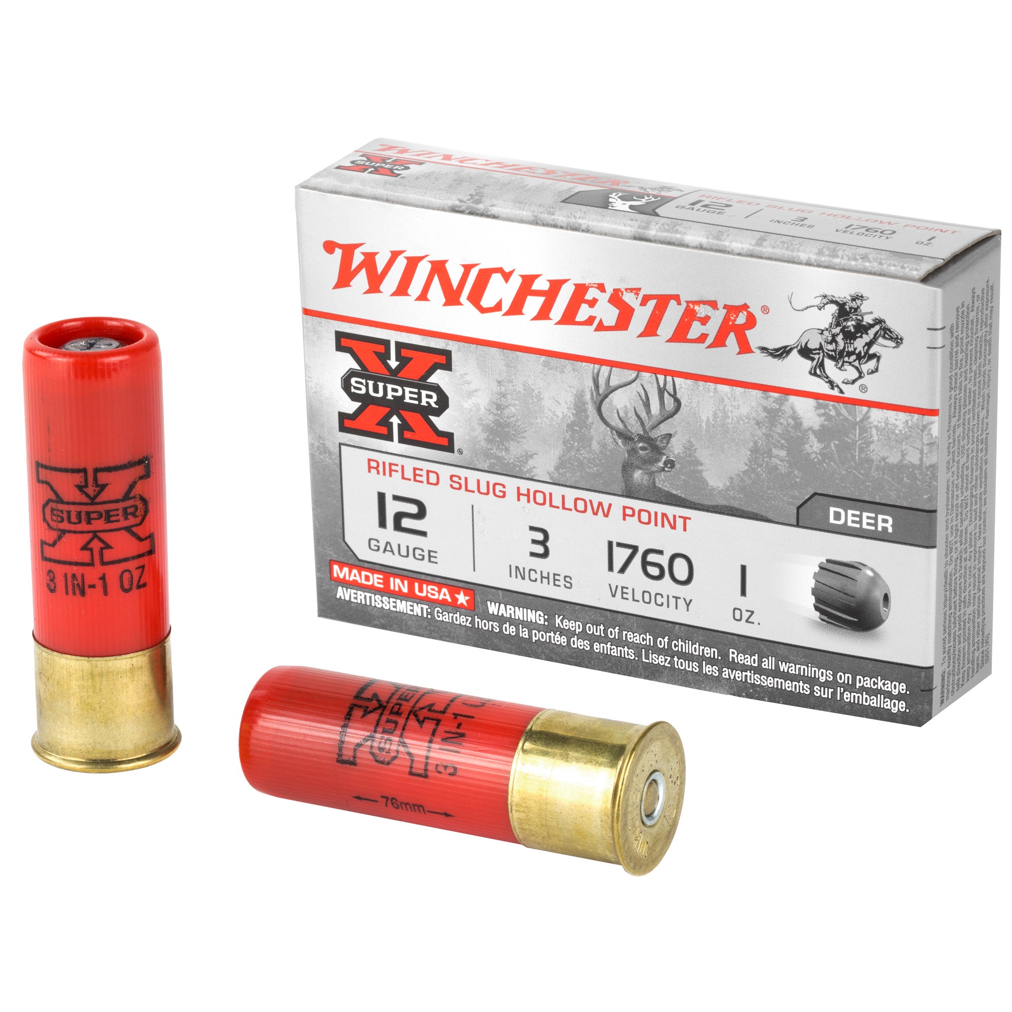 Winchester X123RS15 Super X Rifled Slug Hollow Point 12 Gauge 3" 1oz #Rifled Slug 1760 fps