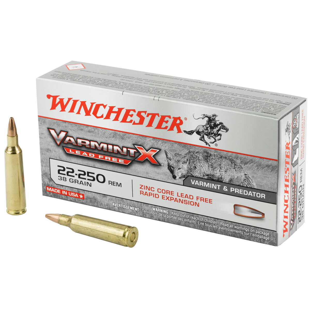 Winchester .22-250 Remington Varmint X Lead Free 38gr CSHP Ammo