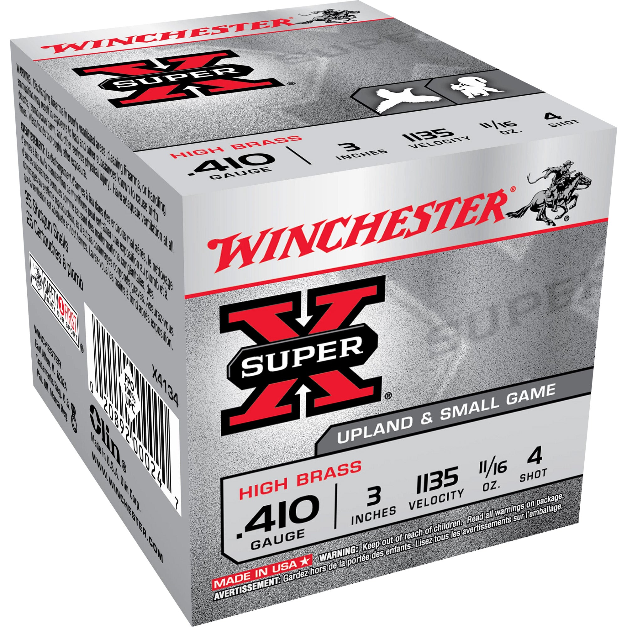 Winchester Super-X Upland HIGH BRASS Heavy Game Load .410 Bore 3 in 11/16 oz #4
