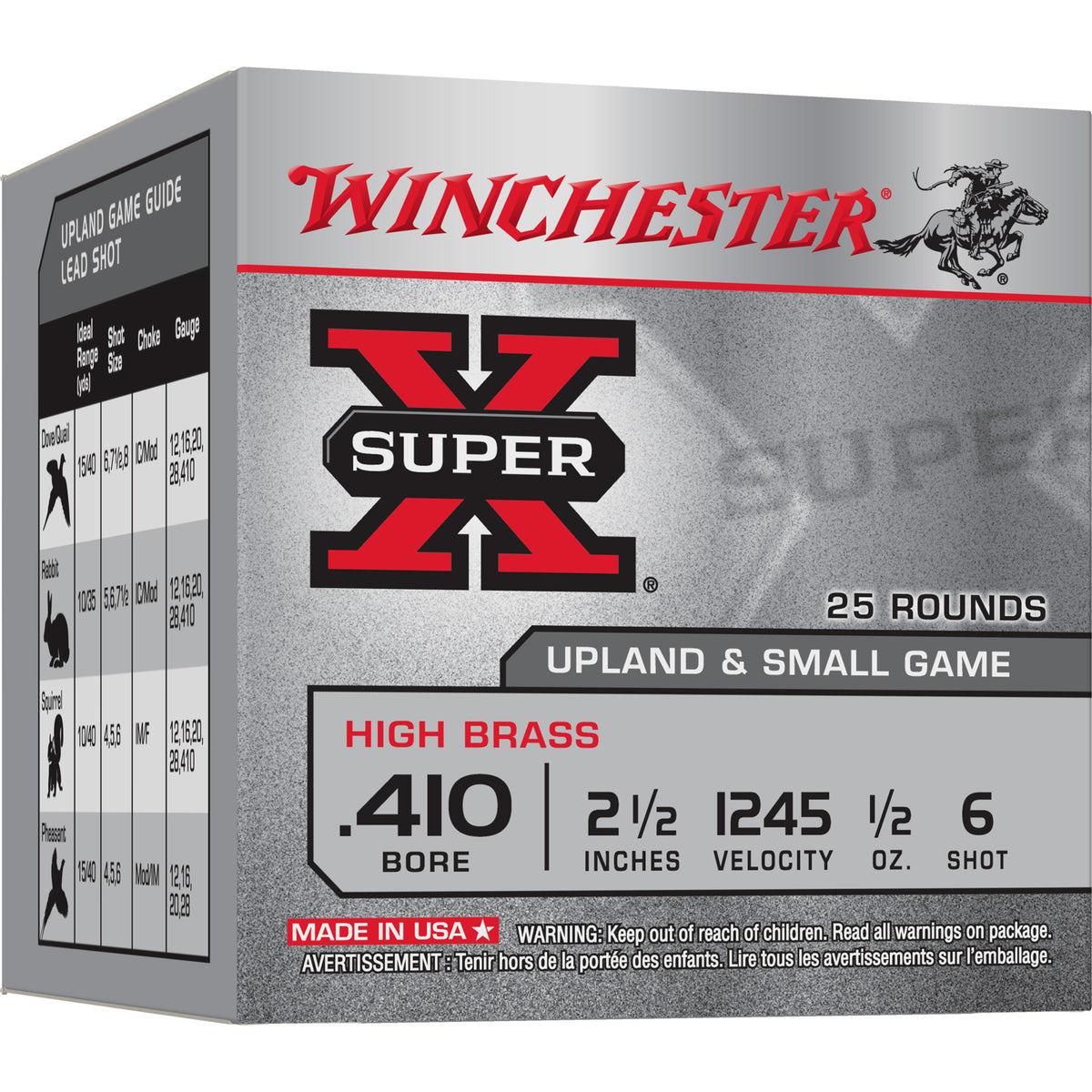 Winchester Super X HIGH BRASS Heavy Game Load .410 Bore 2.5 in 1/2 oz #6