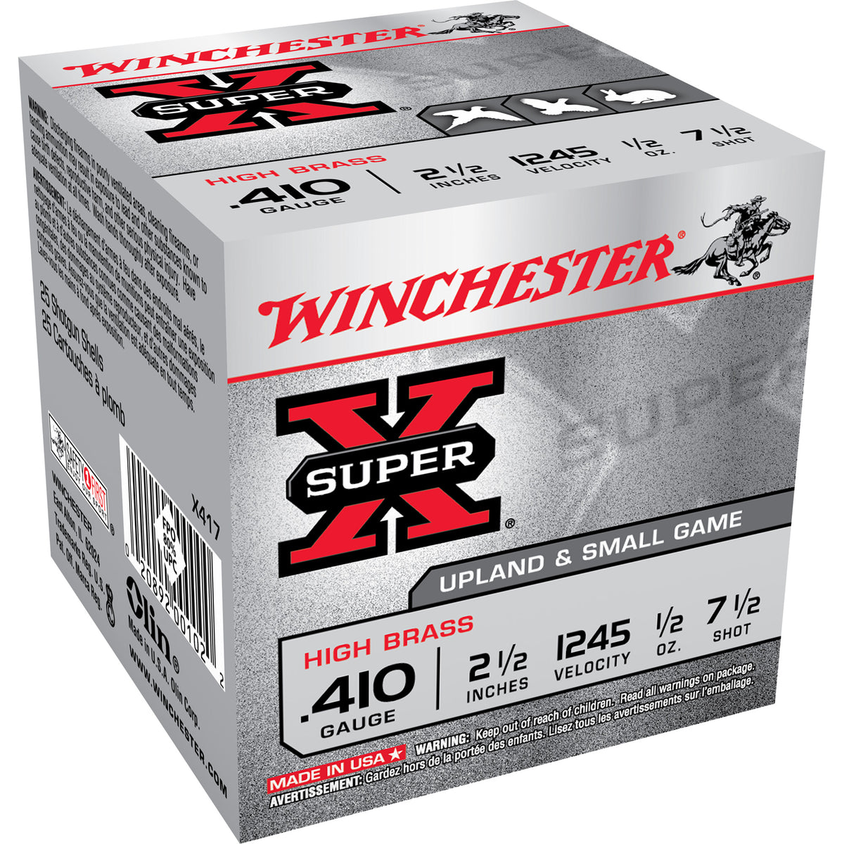 Winchester Super X HIGH BRASS Heavy Game Load .410 Bore 2.5 in 1/2 oz #7.5