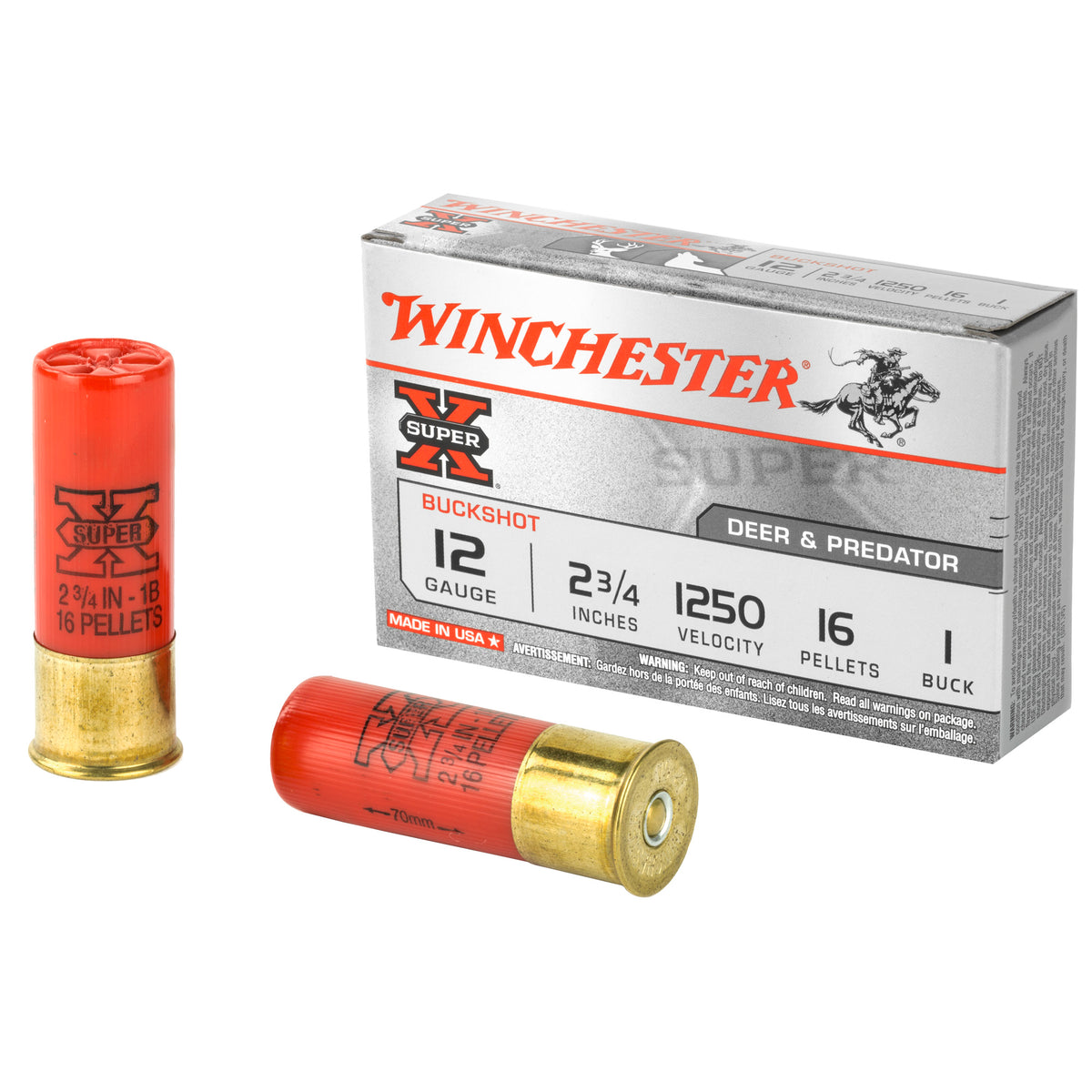 Winchester Super-X 16 Pellets 12 Gauge 2.75 in 1-3/5 oz #1 Buck