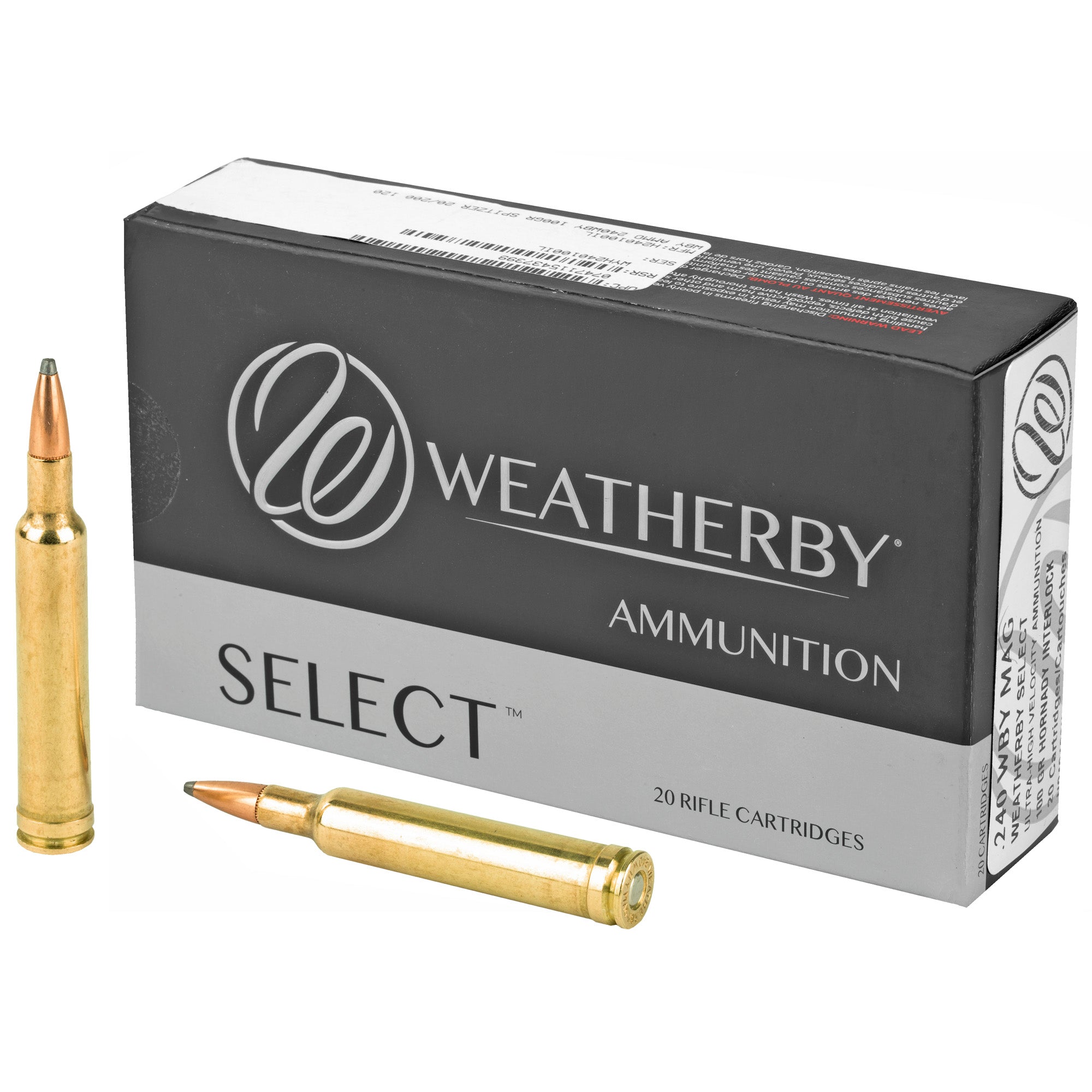 Weatherby H240100IL Select Hornady Interlock 100 Grain .240 Weatherby Mag 3275 fps