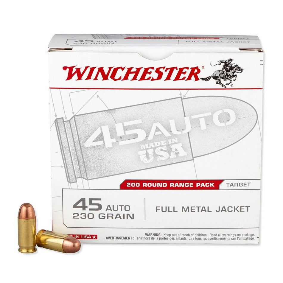 Winchester .45 Auto 230gr FMJ Ammo - 200 Rounds