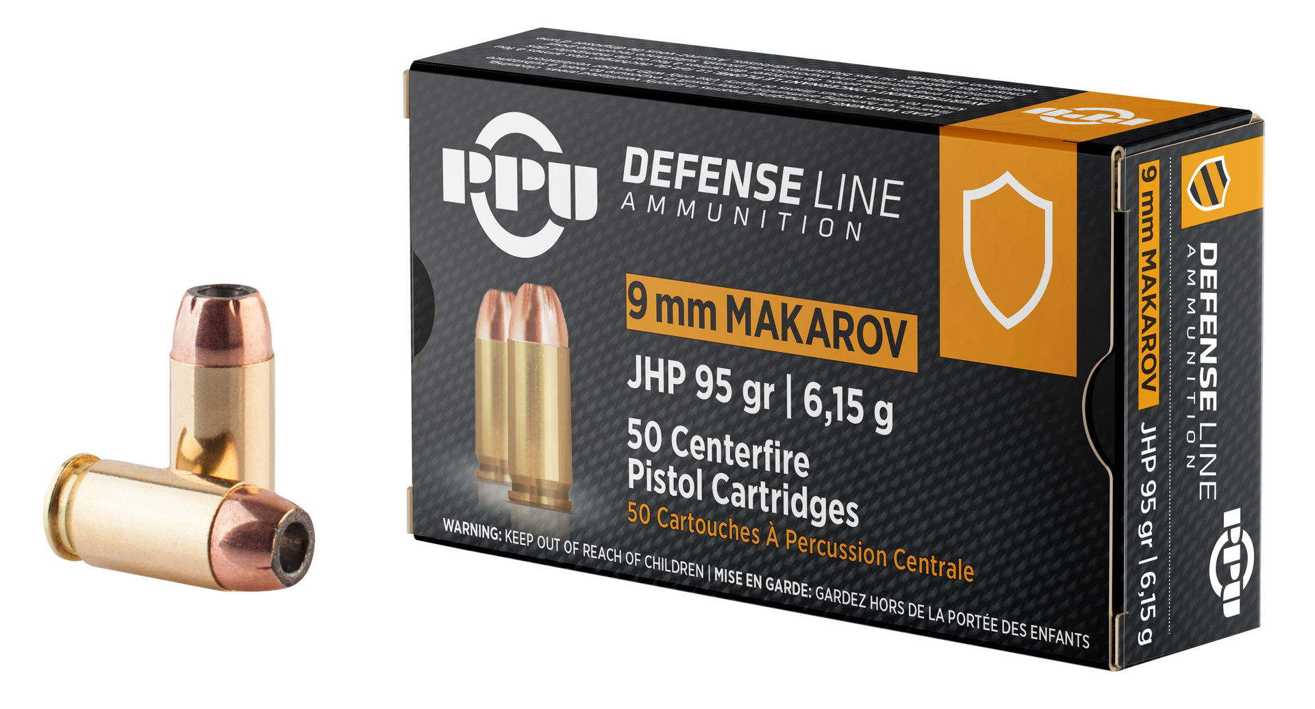 PPU 9x18 Makarov Defense 95gr JHP Ammo – Black Basin