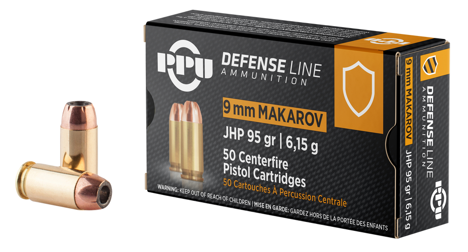 PPU 9x18 Makarov Defense 95gr JHP Ammo