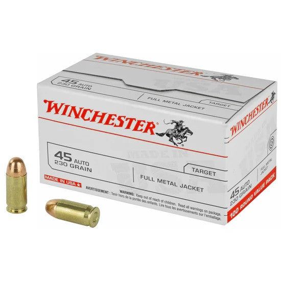 Winchester .45 Auto 230gr FMJ Ammo - 100 Rounds