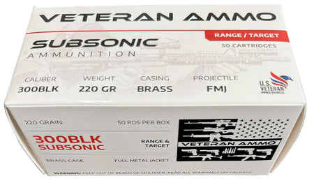 Veteran Ammo .300 AAC Blackout Subsonic 220gr FMJ Ammo