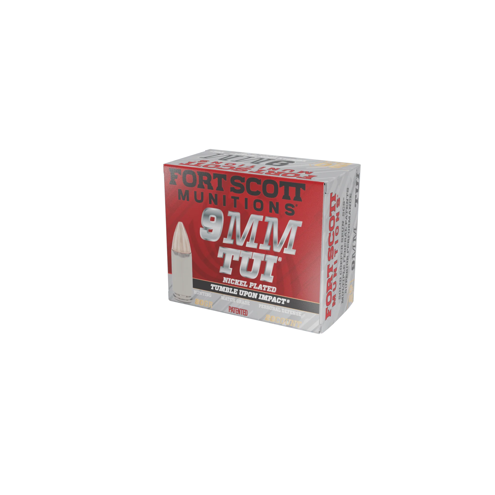 Fort Scott Munitions 9MM080SCVNIC Tumble Upon Impact (TUI) Solid Copper Spun 80 Grain 9mm Luger/Parabellum 1356 fps
