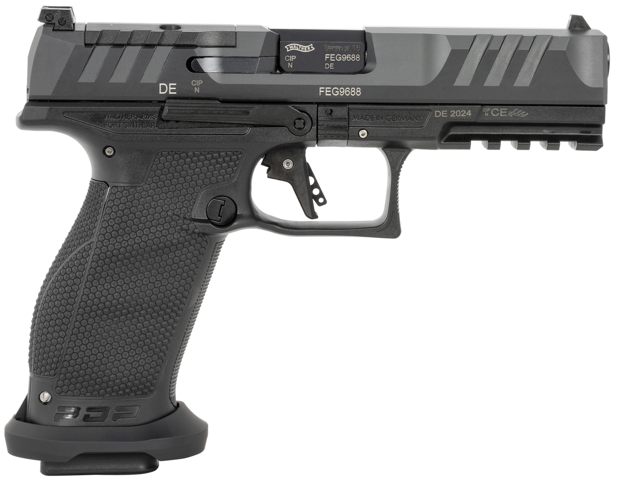Walther, PDP Pro-E, Striker Fired, Semi-automatic, Polymer Frame Pistol, Full Size, 9MM, 4.5" Barrel, Nitride Finish, Black, Adjustable Sights, Optics Ready, 20 Rounds, 3 Magazines