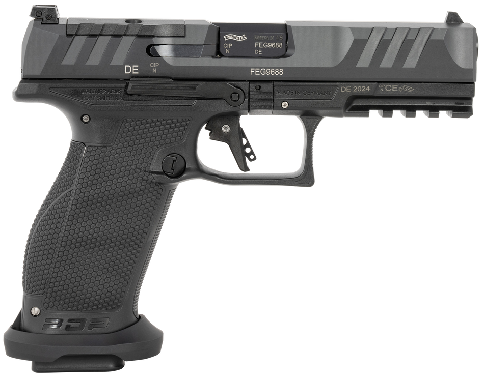Walther, PDP Pro-E, Striker Fired, Semi-automatic, Polymer Frame Pistol, Full Size, 9MM, 4.5" Barrel, Nitride Finish, Black, Adjustable Sights, Optics Ready, 20 Rounds, 3 Magazines