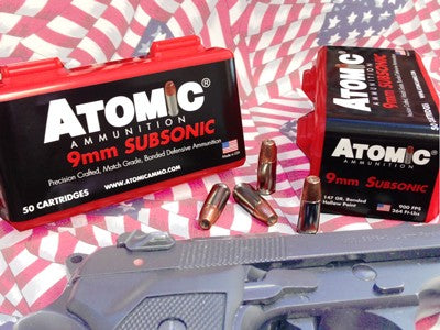 Atomic 9mm Luger +P Subsonic 147gr Bonded Match HP Ammo