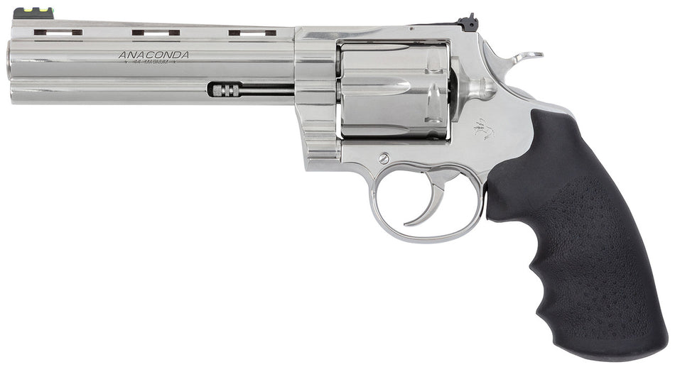Colt Mfg ANACONDASP6RFT Anaconda Target 44 Mag 6rd 6" Stainless Vent Rib Barrel, Cylinder & Stainless Stainless Steel Frame, Black Rubber Grip
