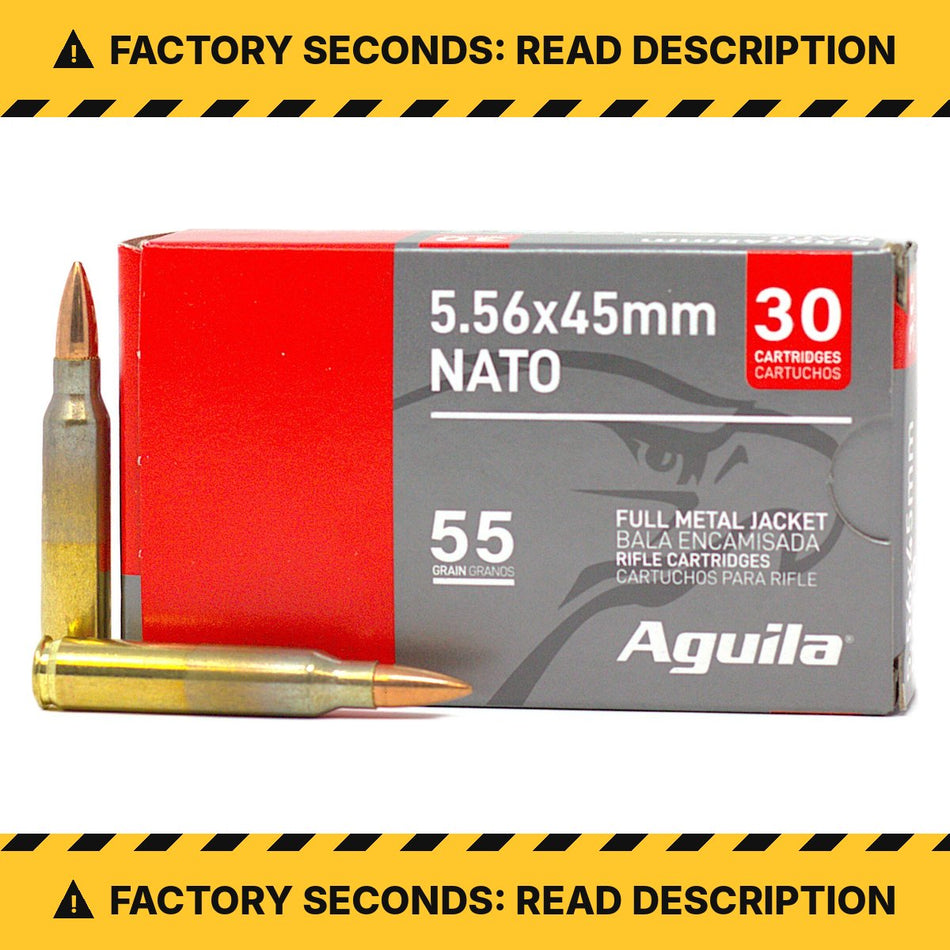 Aguila 5.56x45mm M193 55gr FMJ 3164fps – Factory Seconds Read Description