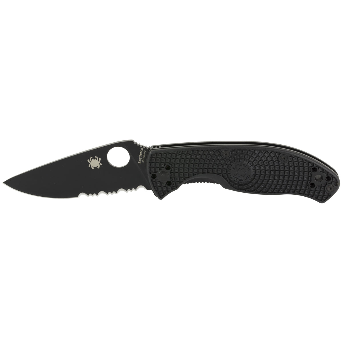 Spyderco Tenacious Lightweight 3.39" Folding Part Serrated Black Oxide 8Cr13MoV Stainless Steel Blade