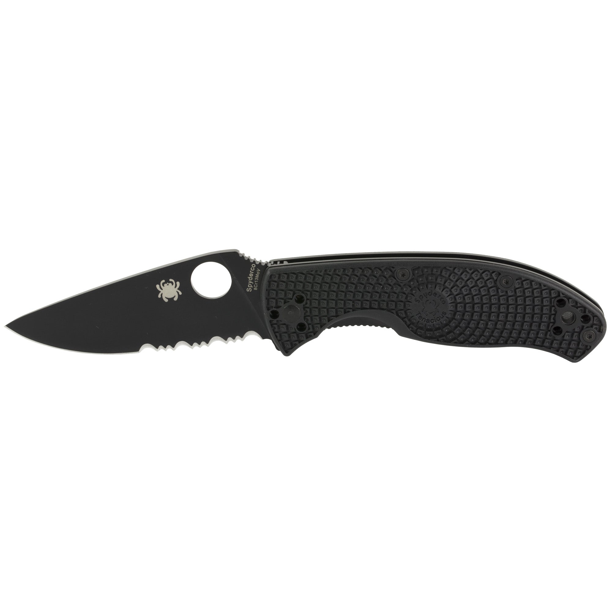 Spyderco Tenacious Lightweight 3.39" Folding Part Serrated Black Oxide 8Cr13MoV Stainless Steel Blade
