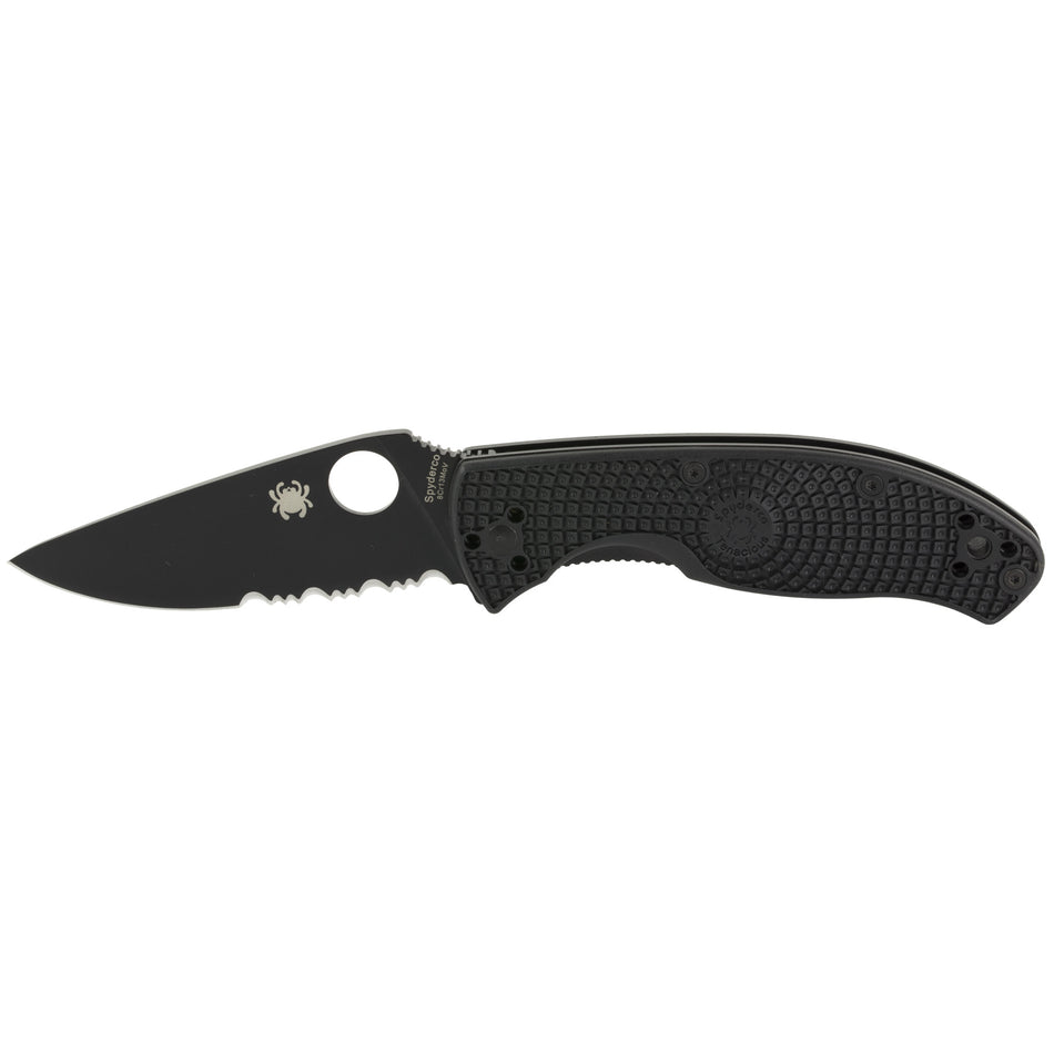 Spyderco Tenacious Lightweight 3.39" Folding Part Serrated Black Oxide 8Cr13MoV Stainless Steel Blade