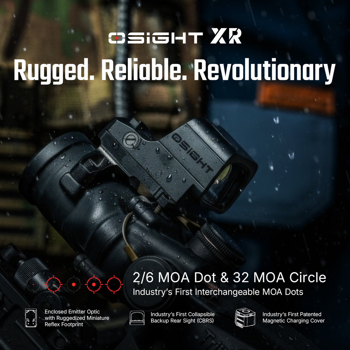 Osight XR Red Dot Sight Enclosed 2/6+32 MOA Multi-Reticle RMR Footprint with Backup Rear Sight