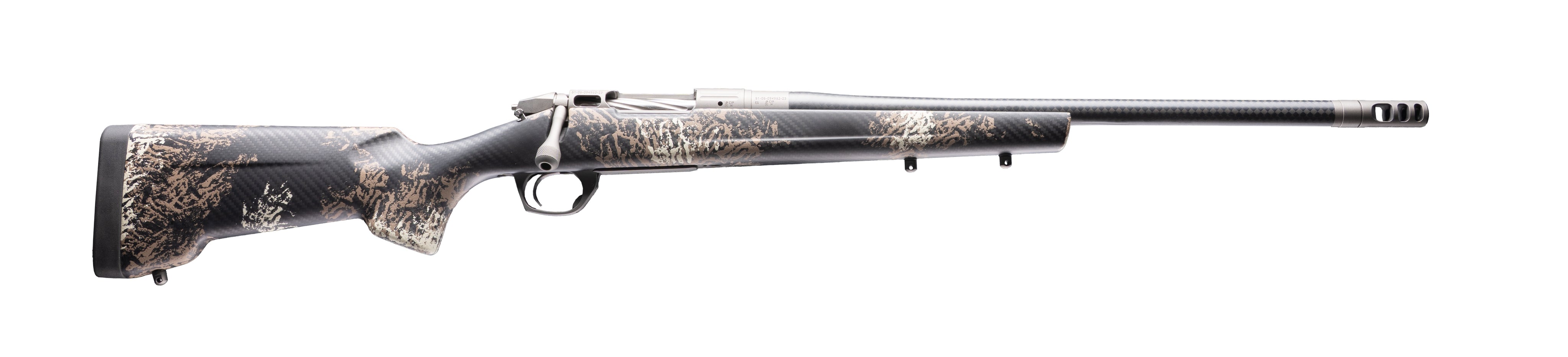 Bergara Rifles BPR38-65PRC Premier Cima Pro 6.5 PRC 3+1 Carbon Fiber CURE Threaded Barrel, Titanium Cerakote Stainless Steel Drilled & Tapped Receiver, Fixed Carbon Fiber w/Brown & Tan Sponge Accents
