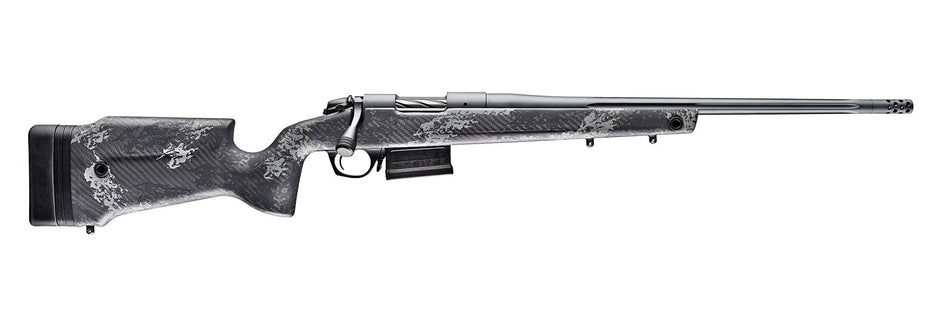 Bergara Rifles B14SM759 B-14 Crest 6.5 PRC 3+1 20" Fluted/Threaded, Sniper Gray Cerakote Barrel/Rec, Monte Carlo Carbon Fiber Stock with Black & Gray Splatter, Omni Muzzle Brake