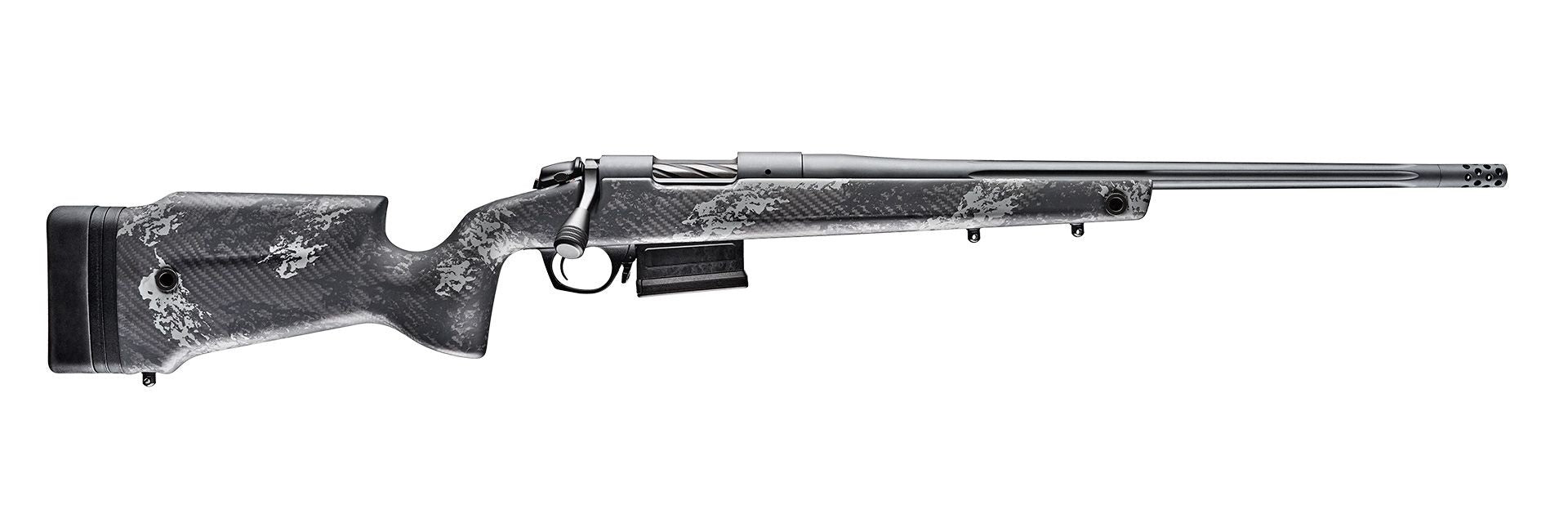 Bergara Rifles B14S752 B-14 Crest 6.5 Creedmoor 3+1 20" Fluted/Threaded, Sniper Gray Cerakote Barrel/Rec, Monte Carlo Carbon Fiber Stock with Black & Gray Splatter, Omni Muzzle Brake