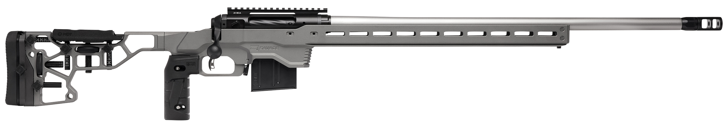 Savage Arms 110 Elite Precision, .338 Lap, 30" Barrel, Stainless, Grey Cerakote, MDT Chassis, AICS Mag, 5-rd