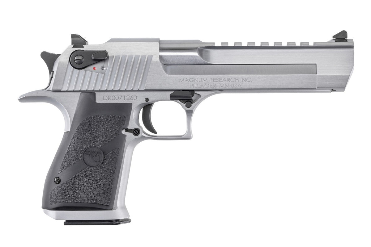 Magnum Research DE44BC Desert Eagle Mark XIX 44 Rem Mag Caliber with 6" Picatinny Barrel, 8+1 Capacity, Overall Brushed Chrome Finish Carbon Steel, Beavertail Frame, Serrated Slide & Black Rubber Grip