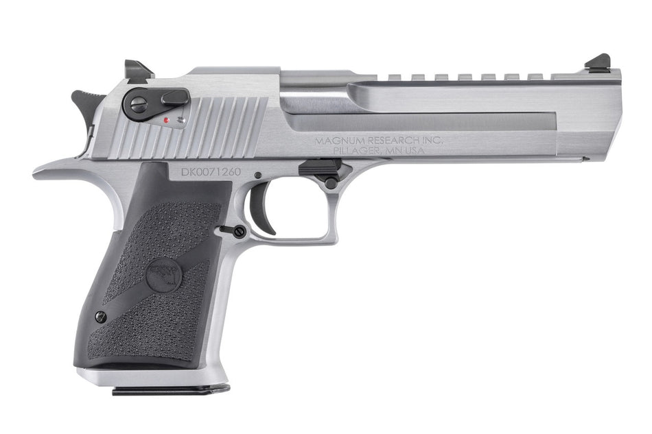 Magnum Research DE44BC Desert Eagle Mark XIX 44 Rem Mag Caliber with 6" Picatinny Barrel, 8+1 Capacity, Overall Brushed Chrome Finish Carbon Steel, Beavertail Frame, Serrated Slide & Black Rubber Grip