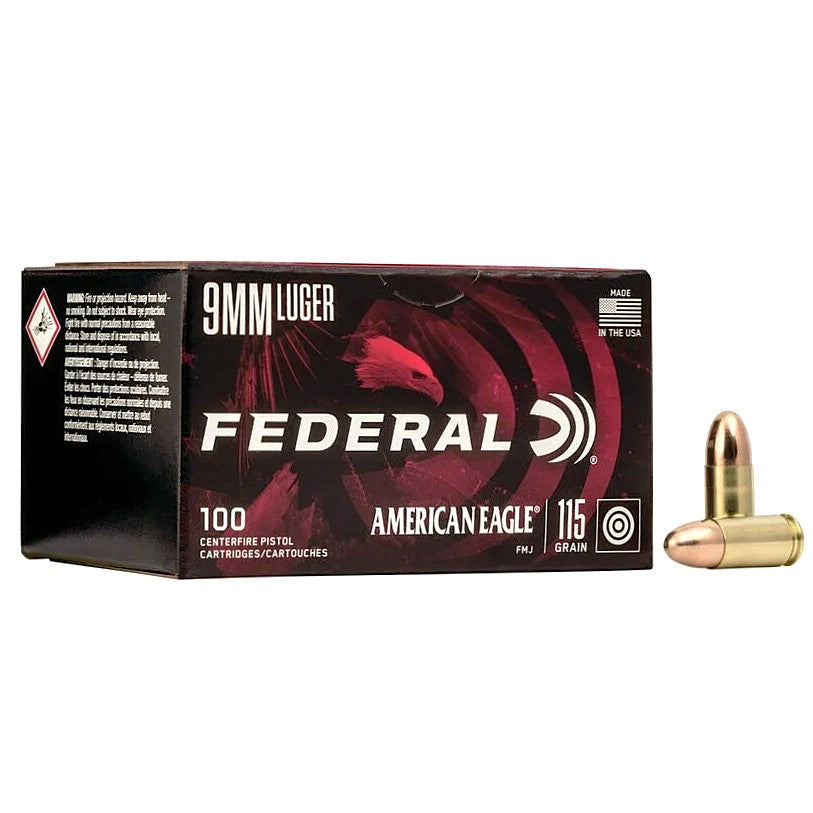 Federal 9mm Luger/Parabellum American Eagle 115gr FMJ Ammo 1180 FPS