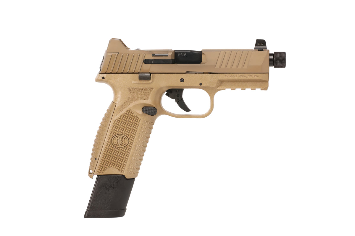 FN 66100373 509T 9mm Luger 17+1/24+1 4.50" Black Steel Threaded Barrel, Flat Dark Earth Optic Cut/Serrated Stainless Steel Slide, Flat Dark Earth Polymer Frame w/Picatinny Rail