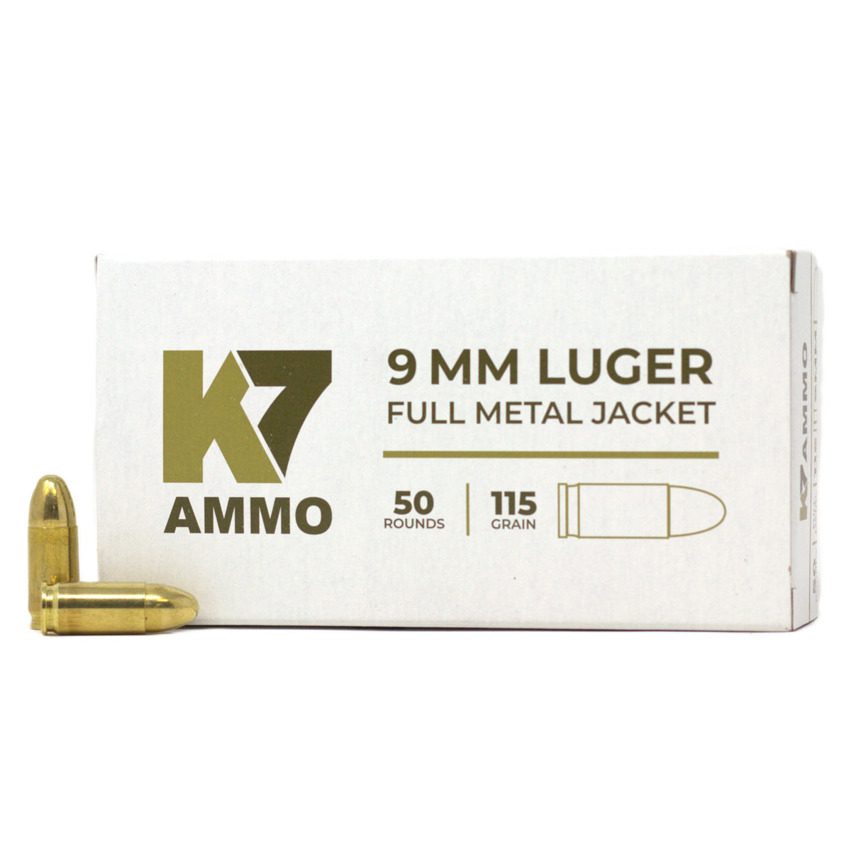K7 9mm Luger 115 Grain Full Metal Jacket (FMJ) Range Ammo - MADE IN THE USA