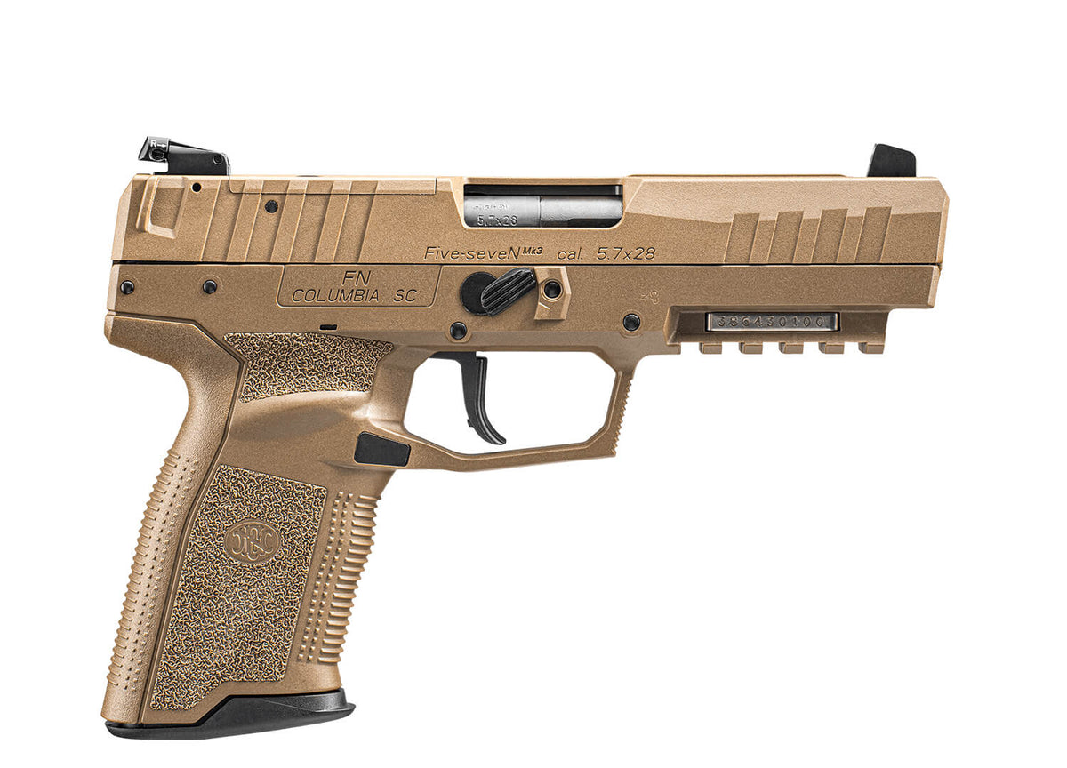 FN 66101275 Five-seveN MRD 5.7x28mm 4.80" Barrel 20+1, Flat Dark Earth Polymer Frame With Mounting Rail & Serrated Trigger Guard, Optic Cut FDE Steel Slide, No Manual Safety, Optics Ready