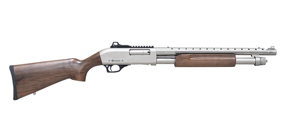 Citadel FRMN1220NKL Mariner 12 Gauge Pump 3" 4+1 18.50" Nickel Full Heat Shield Barrel, Nickel Picatinny Rail Stainless Steel Receiver, Fixed Walnut Wood Stock