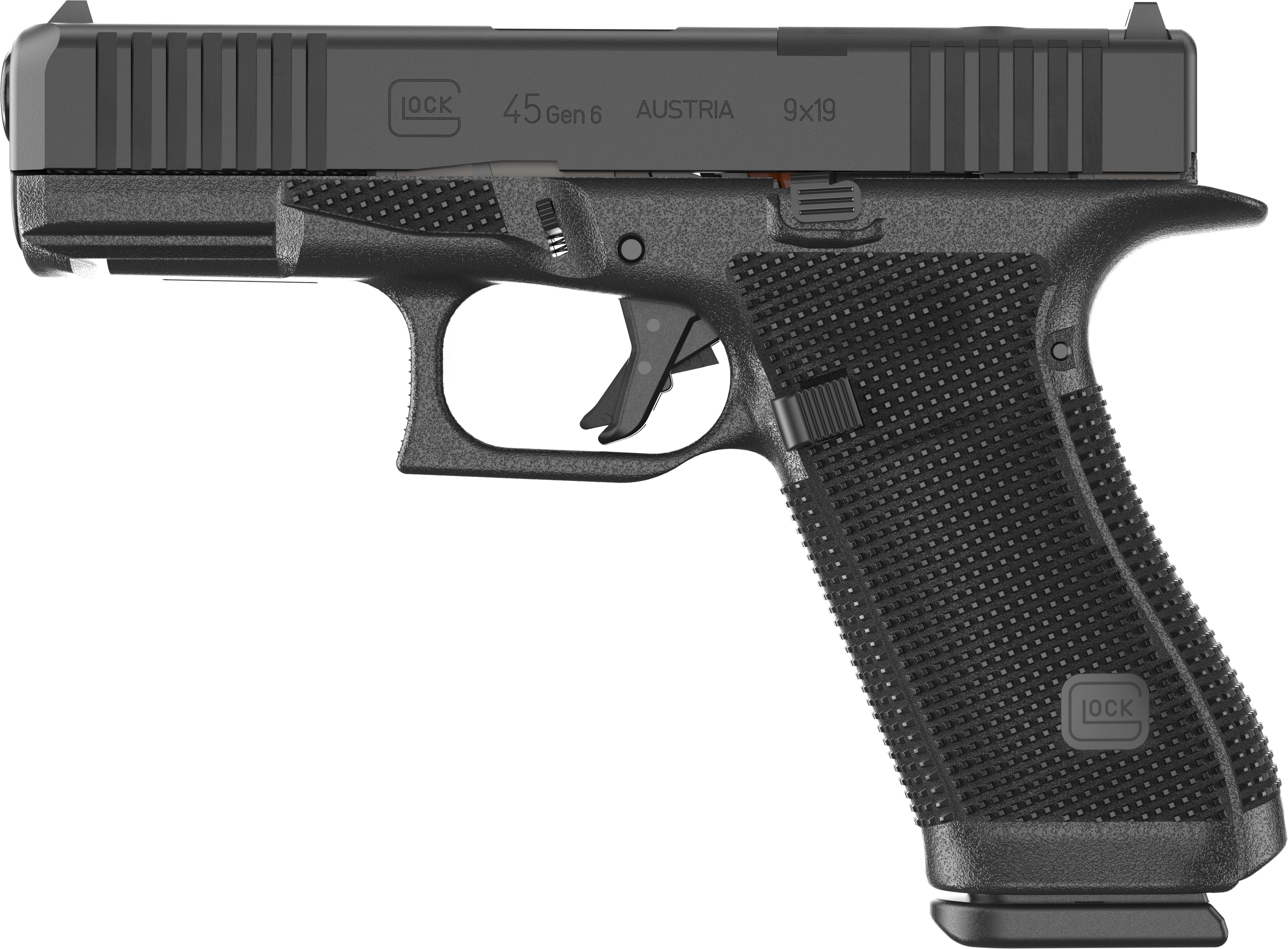 Glock P64550203 G45 Gen6 Crossover Frame 9mm Luger 17+1 4.02" Black GMB Barrel, Black nDLC Steel Optic Ready/Serrated Slide, Black Polymer Frame w/Accessory Rail, Interchangeable Backstrap Grip