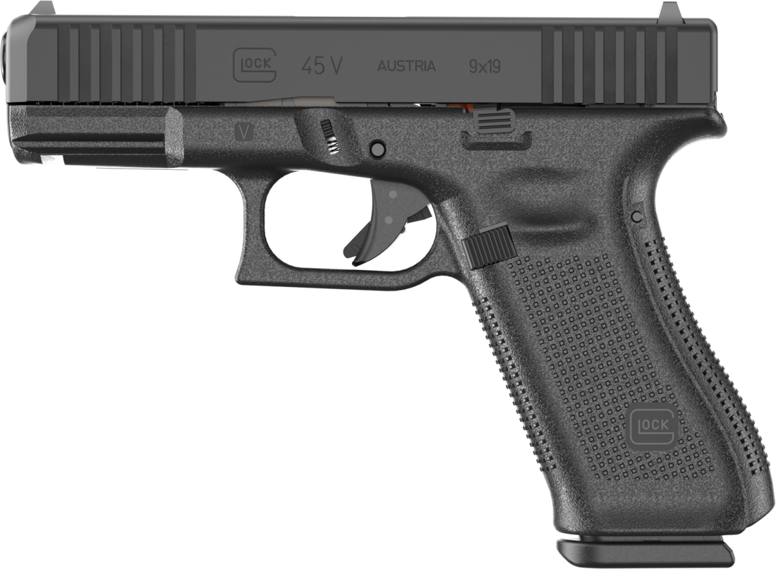 Glock PV4550201 G45 V Crossover 9mm Luger 10+1 4.02" Black GMB Barrel, Black nDLC Steel Serrated Slide, Black Polymer Frame w/Accessory Rail, Textured polymer Grip, Ambidextrous