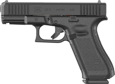Glock PV4550201 G45 V Crossover 9mm Luger 10+1 4.02" Black GMB Barrel, Black nDLC Steel Serrated Slide, Black Polymer Frame w/Accessory Rail, Textured polymer Grip, Ambidextrous