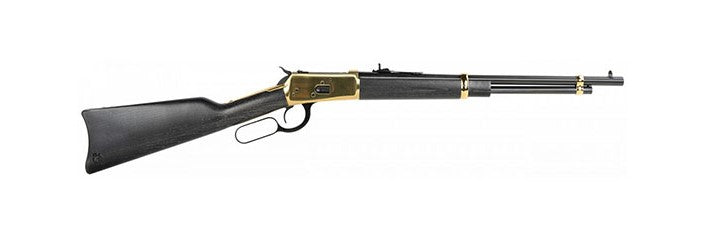 Heritage Mfg H9235718G 92 357 Mag 8+1 18" Black Steel Barrel, Gold PVD Stainless Steel Receiver, Black Fixed Wood Stock