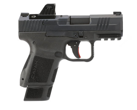 Canik HG7620VN Mete MC9 9mm Luger 15+1, 3.18" Black Steel Barrel, Black Tenifer Cerakote Optic Ready/Serrated Steel Slide, Black Polymer Frame w/Picatinny Rail, MeCanik M01 Red Dot