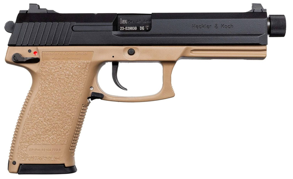 HK 81000869 Mark 23 45 ACP 10+1 5.87" Black Threaded Barrel, Black Cerakote Serrated Steel Slide, Flat Dark Earth Polymer Frame w/Accessory Rail, Textured Grip
