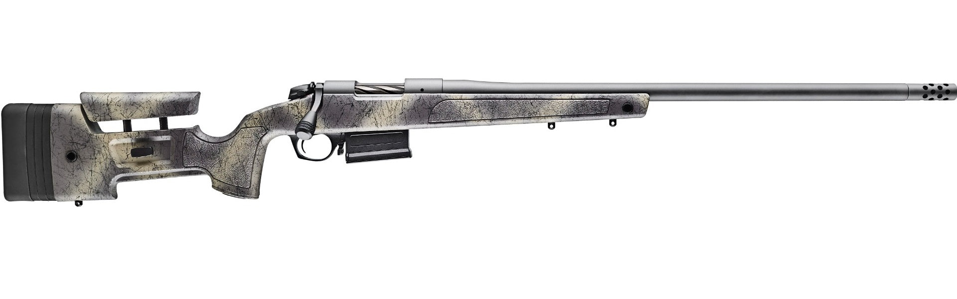 Bergara Rifles B14LM361 B-14 Wilderness HMR 300 Win Mag 5+1 26" Threaded, Sniper Gray Cerakote Barrel/Rec, Adj. SoftTouch Woodland Camo Stock with Mini-Chassis, Omni Muzzle Brake