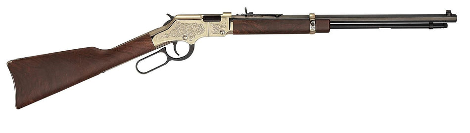 Henry H004VD4 Golden Boy Deluxe 4th Edition 17 HMR 12+1 20" Blued Octagon Barrel, Engraved Brasslite Rec, American Walnut Stock, Ad. Buckhorn Sights