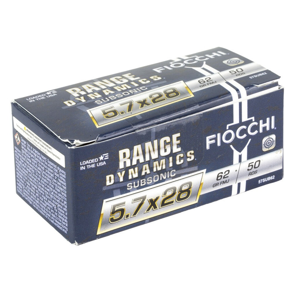 Fiocchi Range Dynamic Subsonic 5.7X28mm 62 Grain Full Metal Jacket