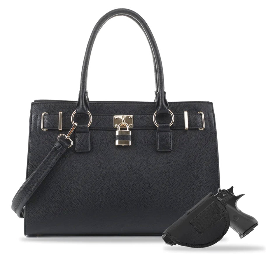 JESSIE & JAMES DINA CONCEALED CARRY LOCK AND KEY SATCHEL 10 H X 15 W X 6 D ( BLACK )