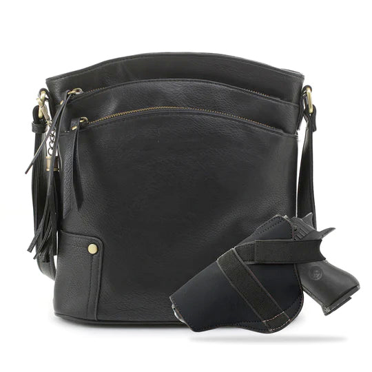 JESSIE & JAMES ROBIN CONCEALED CARRY LOCK AND KEY CROSSBODY HANDBAG 11 H X 10.25 W X 3 D ( BLACK )