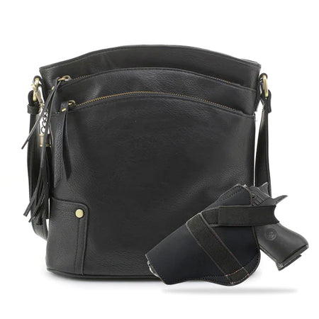 JESSIE & JAMES ROBIN CONCEALED CARRY LOCK AND KEY CROSSBODY HANDBAG 11 H X 10.25 W X 3 D ( BLACK )