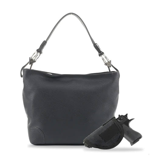 JESSIE & JAMES LYDIA LOCK AND KEY HOBO SHOULDER BAG 9 H X 11 W X 4 D ( BLACK )