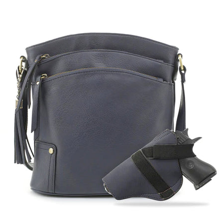 JESSIE & JAMES ROBIN CONCEALED CARRY LOCK AND KEY  CROSSBODY HANDBAG 11 H X 10.25 W X 3 D ( NAVY )