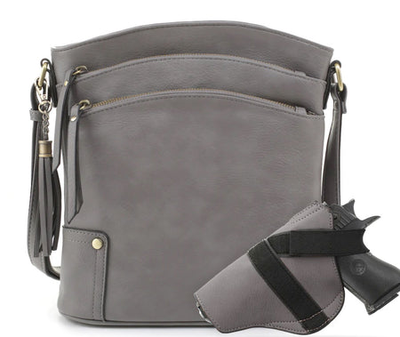 JESSIE & JAMES ROBIN CONCEALED CARRY LOCK AND KEY CROSSBODY HANDBAG 11 H X 10.25 W X 3 D ( GREY )